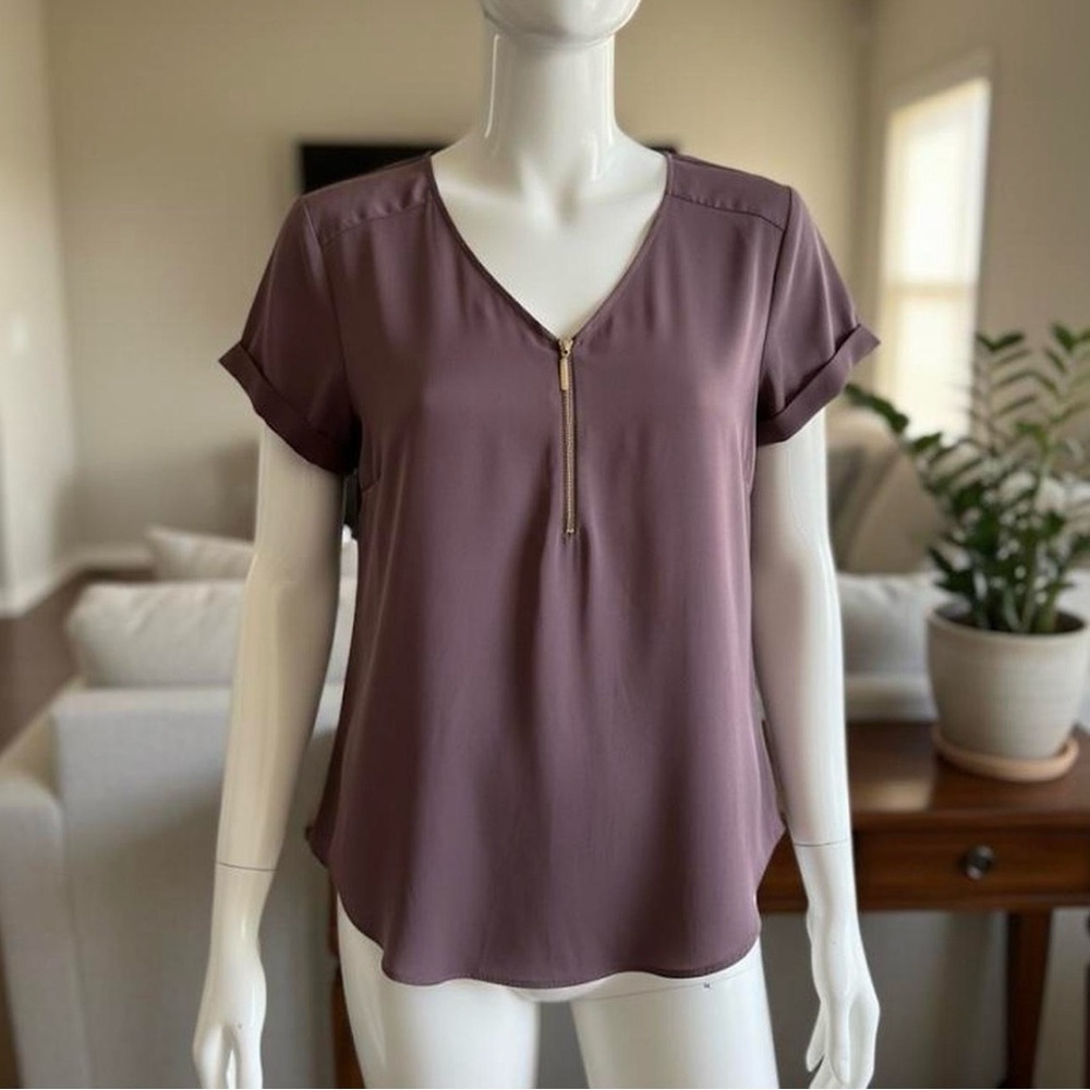 Express Zip-Front Sleeveless Satin Blouse
